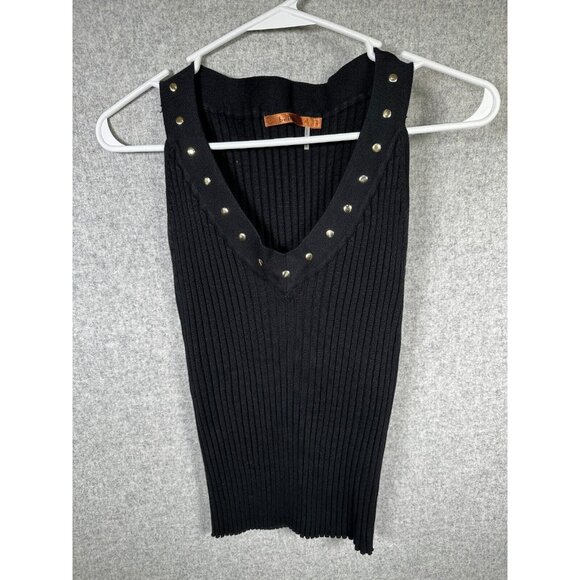 Vintage Y2K Bellidini Large Womens Tank Top Black Sleeveless Ribbed Beaded VNeck - Picture 5 of 9